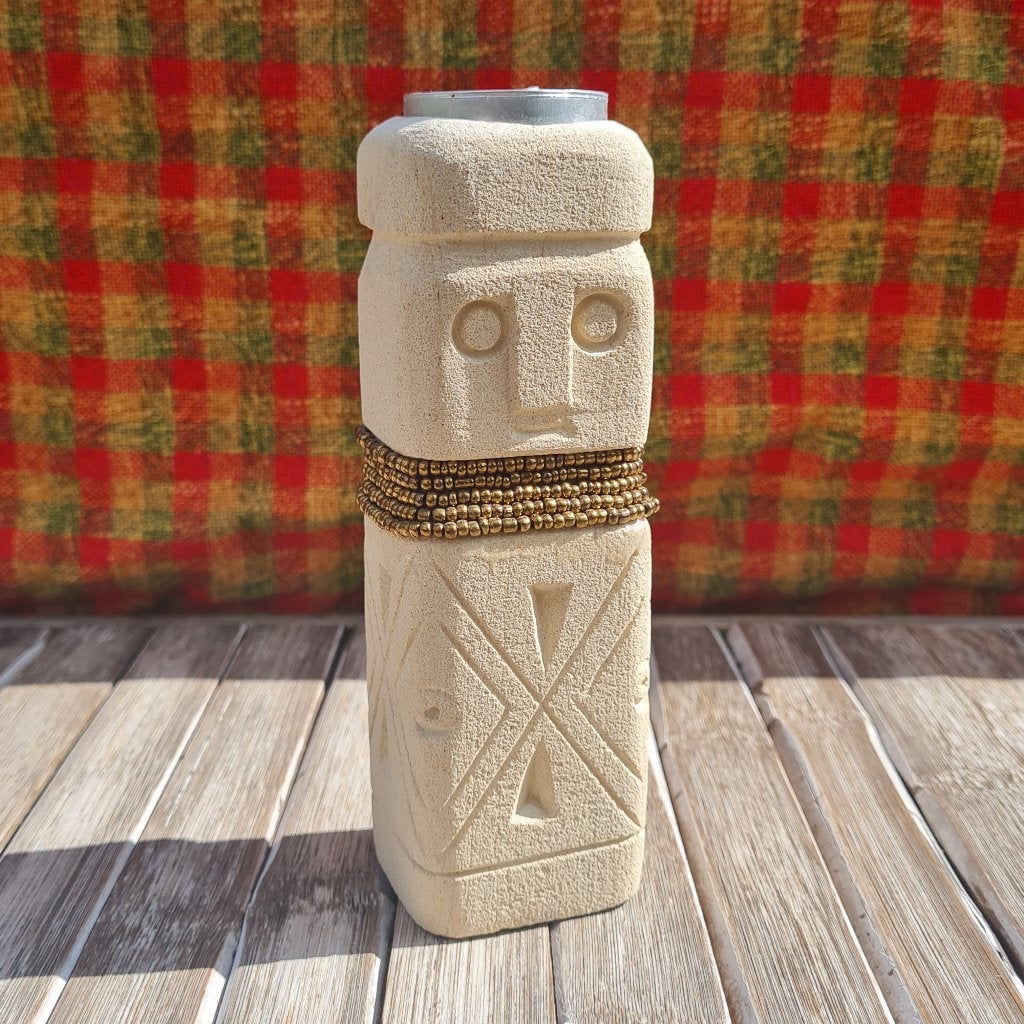 Bazar Bizar Stoneman Waxinelichthouder Bali, Steen/keramiek, 16 cm, Beige, Ophalen of Verzenden