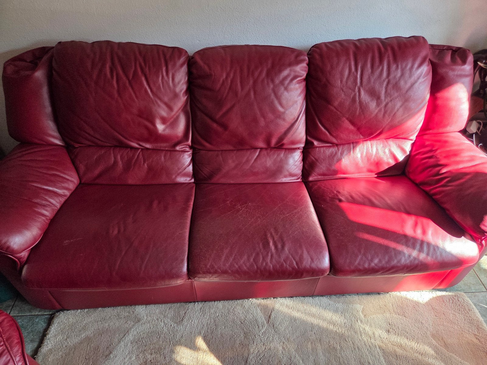 Leder bankstel met twee relaxfauteuil 's, Huis en Inrichting, Ophalen, Gebruikt, Driepersoons, Rechte bank
