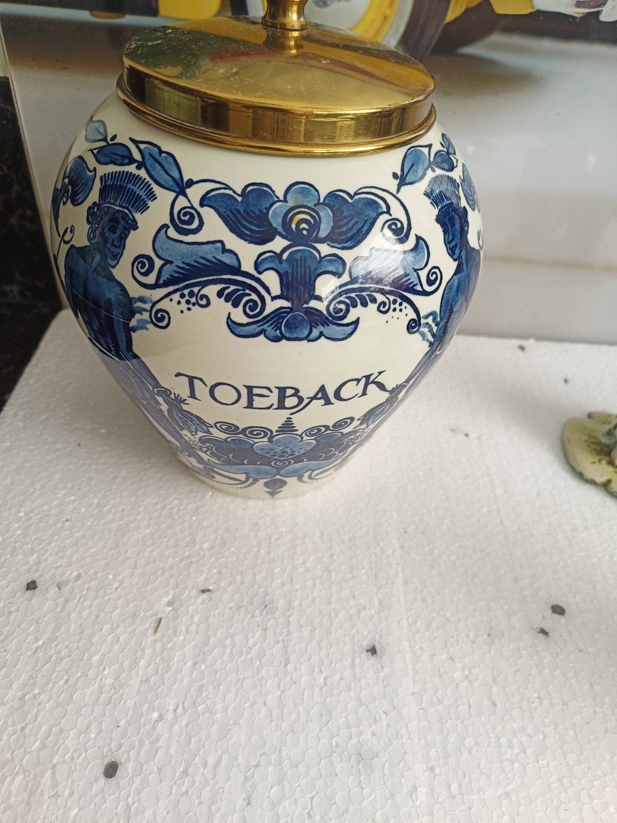 Vintage Goedewaagen Delfts Blauw Tabakspot  Messing Deksel, Antiek en Kunst, Ophalen of Verzenden