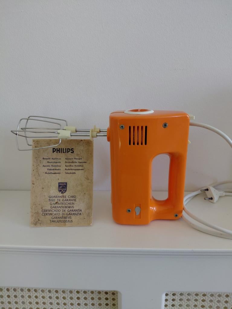 Vintage Philips mixer - Oranje retro handmixer, Ophalen, Gebruikt