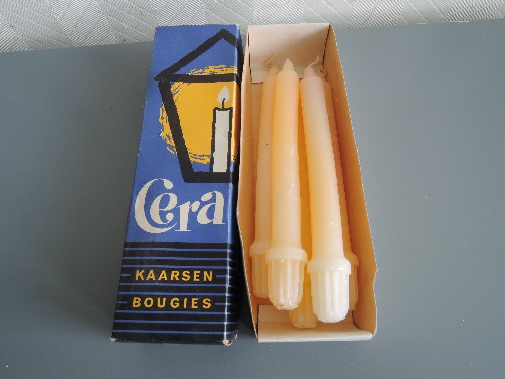 Vijf ouderwetse kaarsen in doosje, Ophalen of Verzenden, Nieuw, Kaars, 18 cm