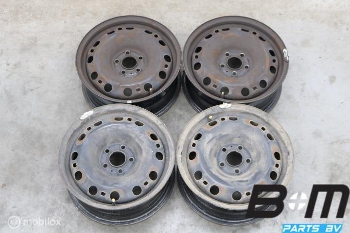 Set 15 inch stalen velgen VW Polo 6C / 6R 6C0601027, Auto-onderdelen, Banden en Velgen, Gebruikt, 15 inch, Velg(en), Personenwagen