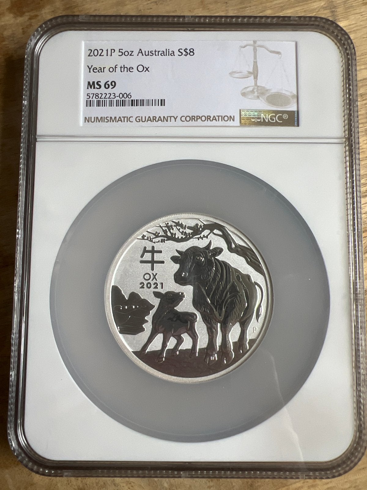 2021 5oz Zilveren munt OsNGC MS 69 lunar 3, Ophalen of Verzenden, Losse munt, Zilver