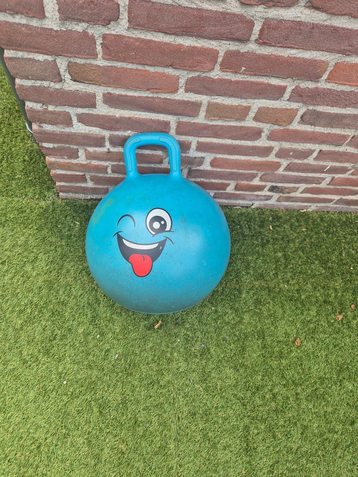 Blauwe skippybal met vrolijk gezicht, Ophalen, Gebruikt, Jongen of Meisje