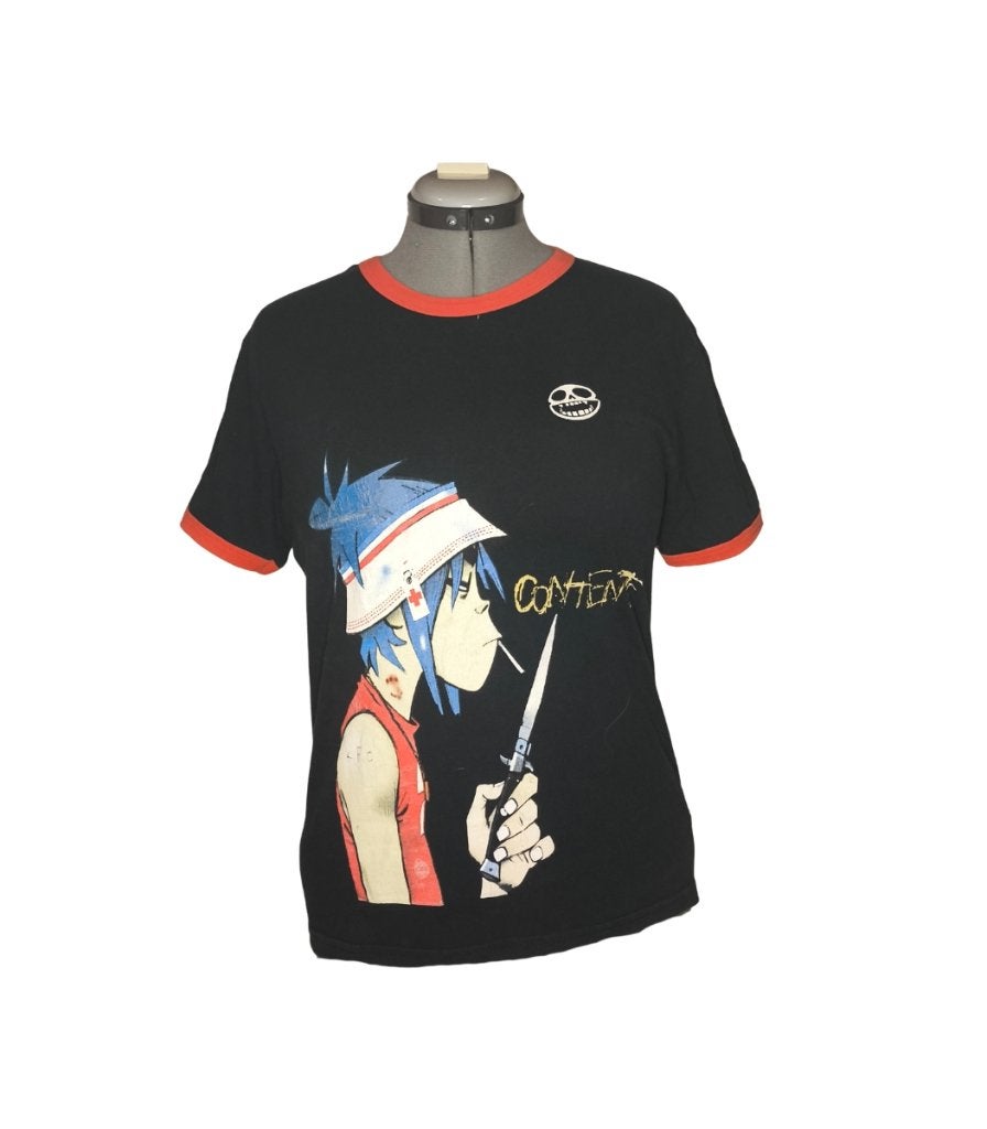 Vintage 2000s Gorillaz Ringer T-Shirt Medium Black/Orange, Gorillaz, Maat 48/50 (M), Zwart, Ophalen of Verzenden