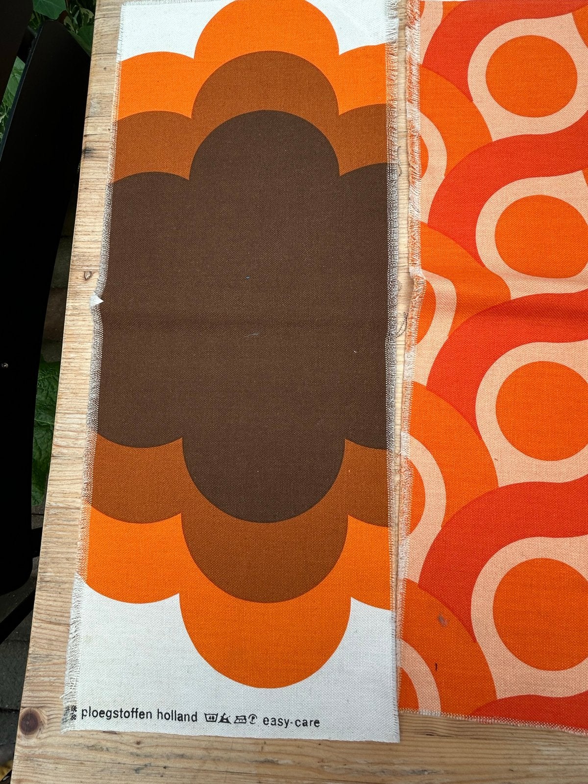 3 lapjes retro vintage Ploegstoffen oranje bruin, Gebruikt, Oranje, Ophalen of Verzenden, Katoen