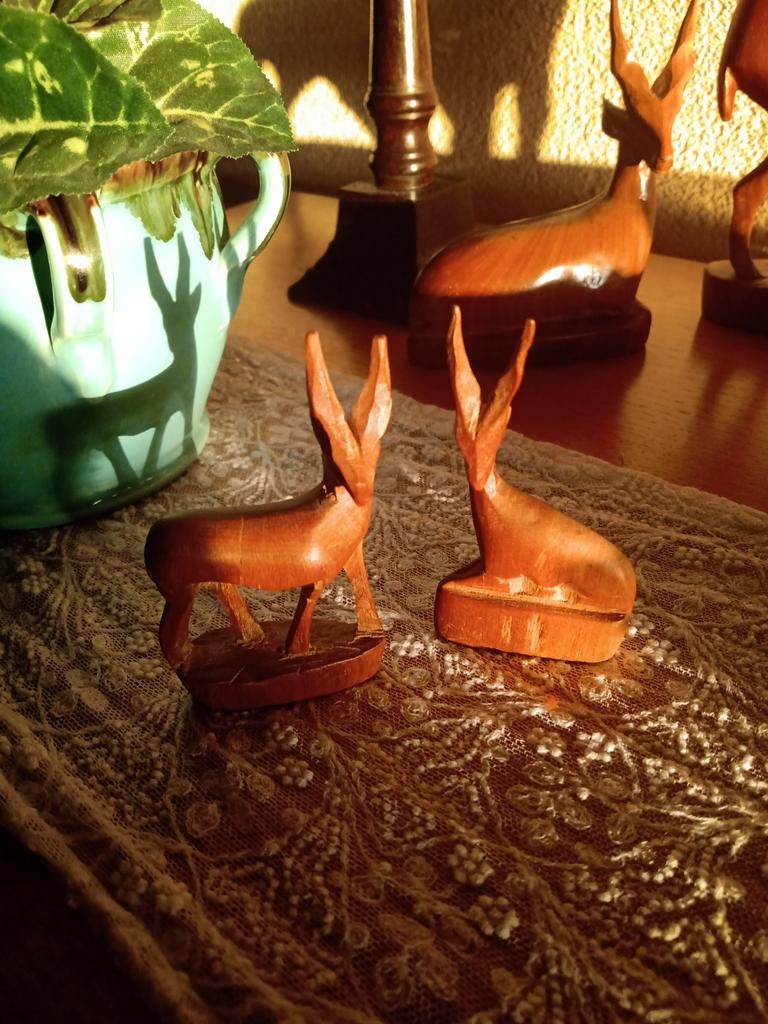 Vintage Teak Hertenbeeldjes Jaren '60 - Antilopen/Gazelle, Ophalen of Verzenden