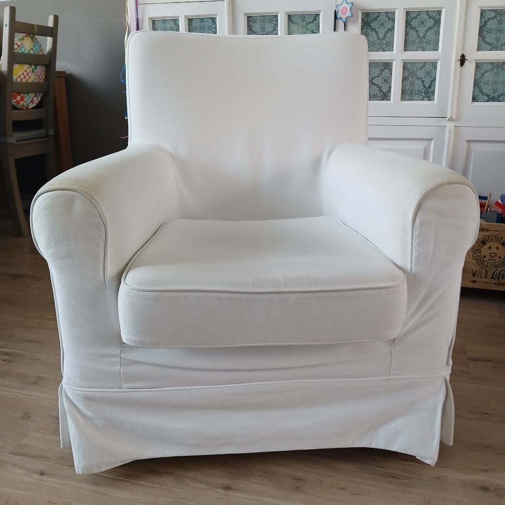 Fauteuil oud Ikea model, wit met hoes MOET WEG!, Huis en Inrichting, Ophalen, Gebruikt, 75 tot 100 cm, Stof