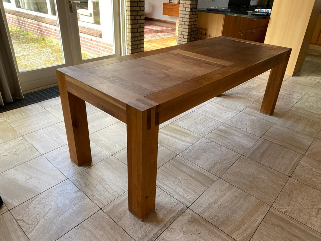Linteloo V&U eettafel van Henk Vos, 216x84 cm, Ophalen, Gebruikt, Eikenhout, 200 cm of meer