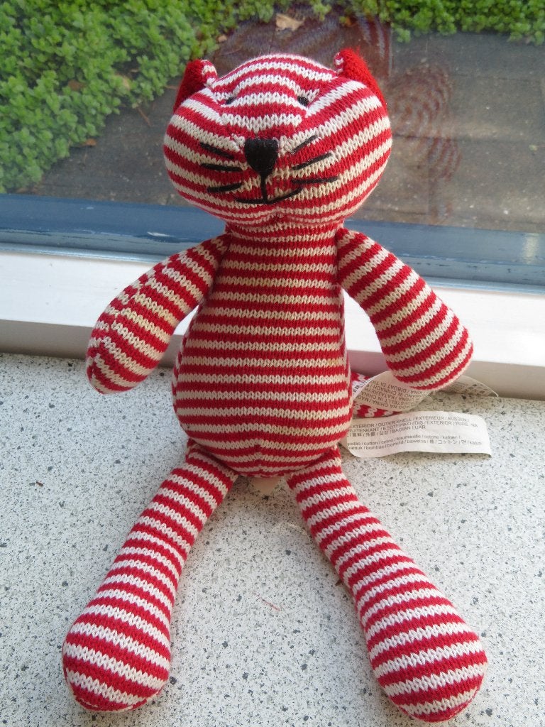 Rood wit gebreide kat poes merk Zara Home meet ca 36 cm, Kinderen en Baby's, Speelgoed | Knuffels en Pluche, Wasbaar, Ophalen of Verzenden