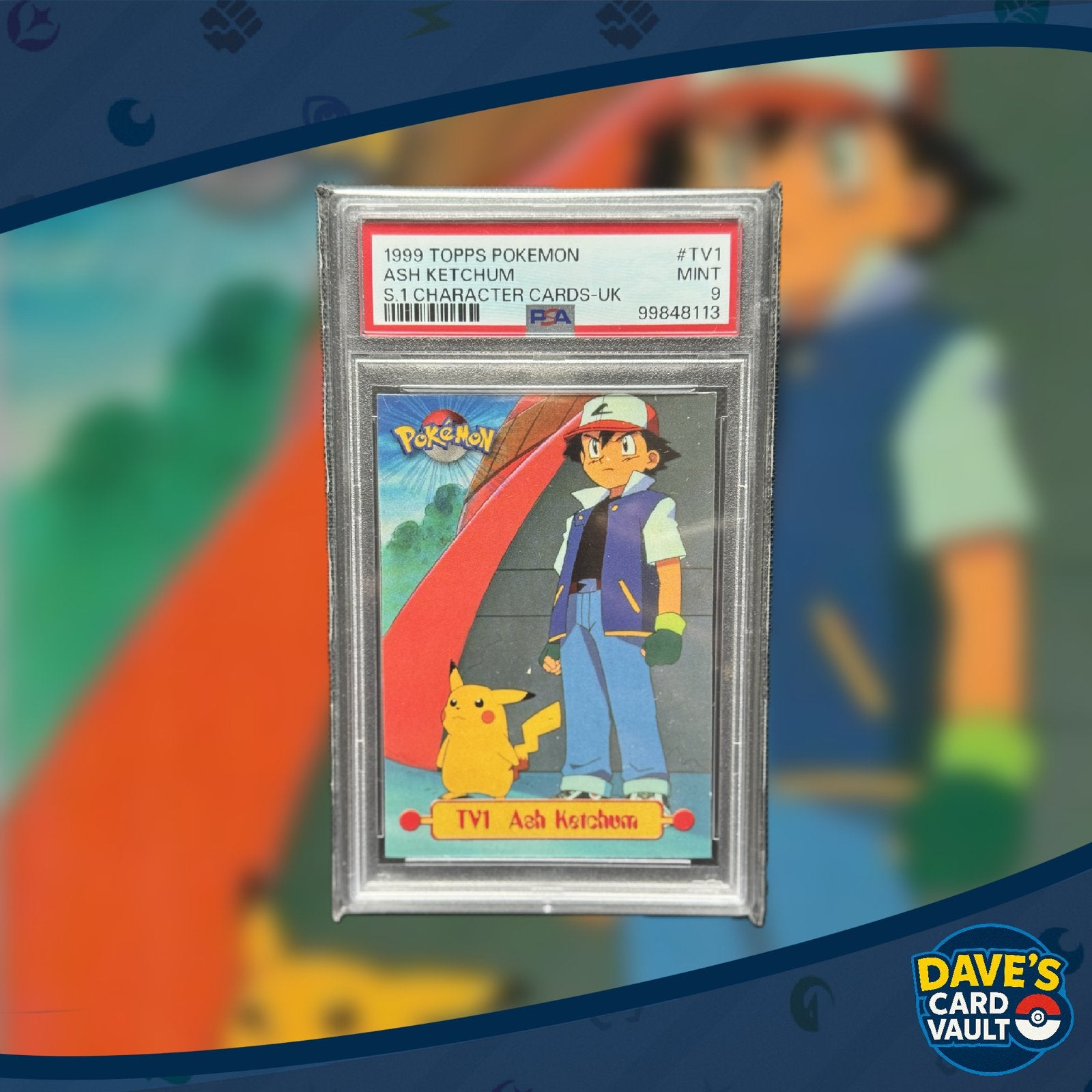 Ash Ketchum #1 [Blue Logo] -  Uk Tv-Series - English - PSA 9, Ophalen of Verzenden, Zo goed als nieuw, Losse kaart