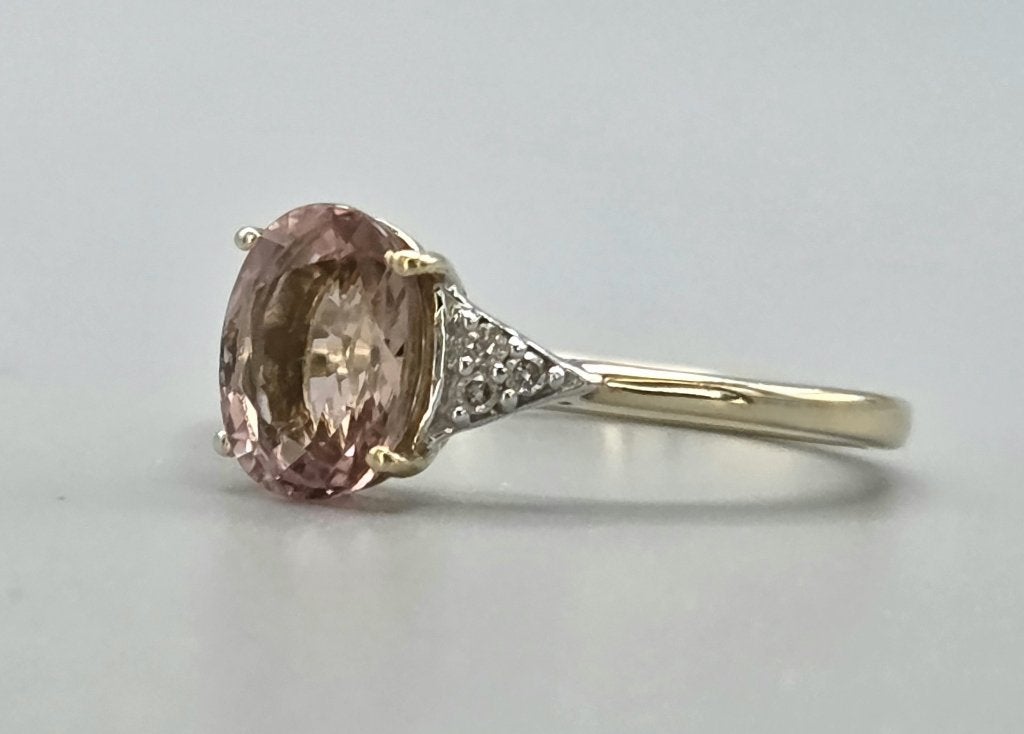 Gouden Vintagering edelsteen morganiet en diamanten.2026/527, ., Nieuw, Ophalen of Verzenden, Roze