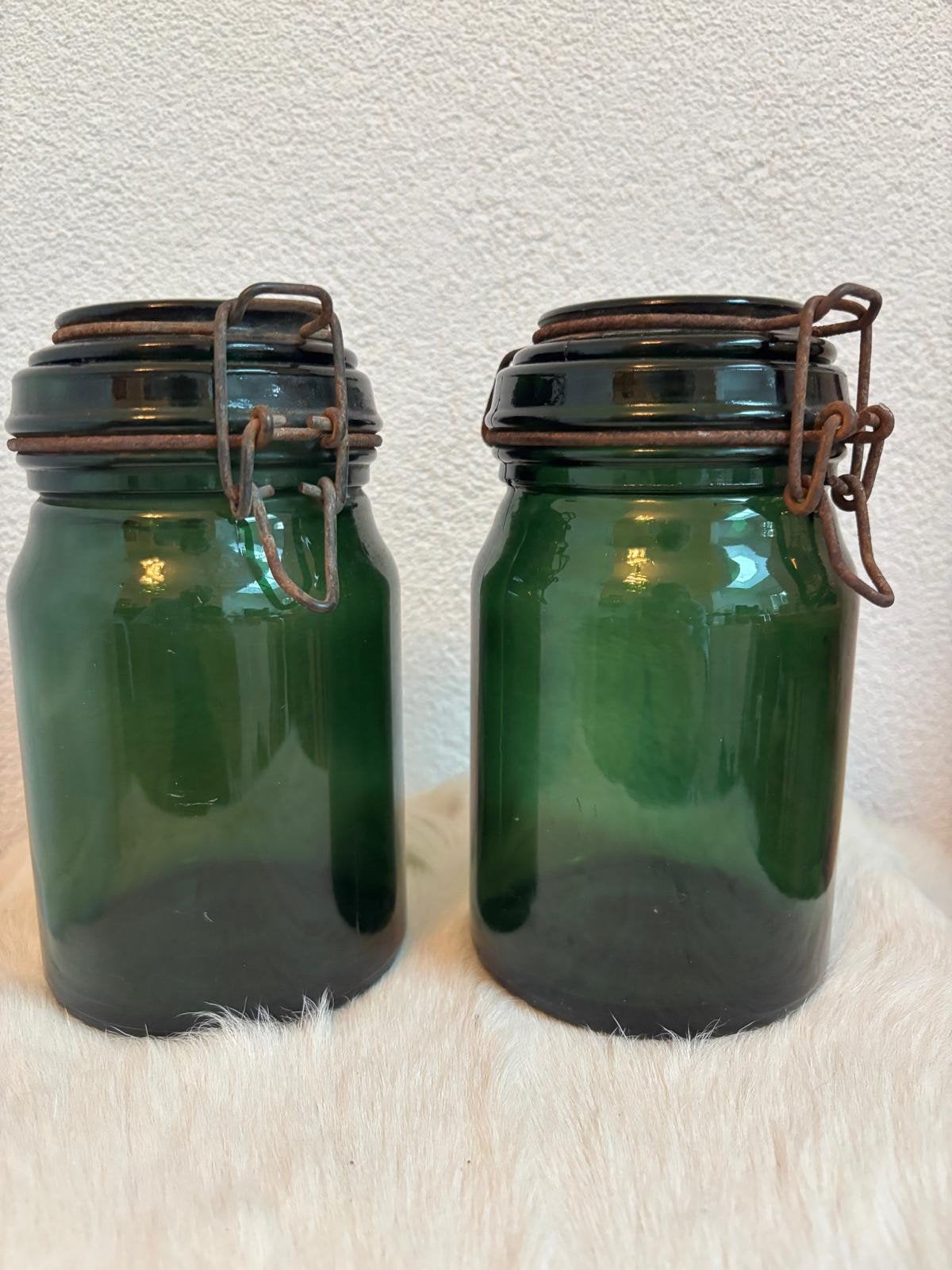 Vintage weckpotten, groen, frans, set van 2, hoogte 18 cm, Ophalen of Verzenden