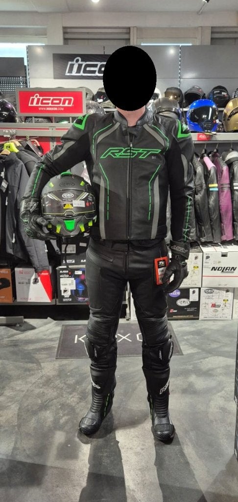 RST Motorpak Leer Zwart/Groen - Jas en Broek, Motoren, Ophalen, RST, Tweedehands, Heren