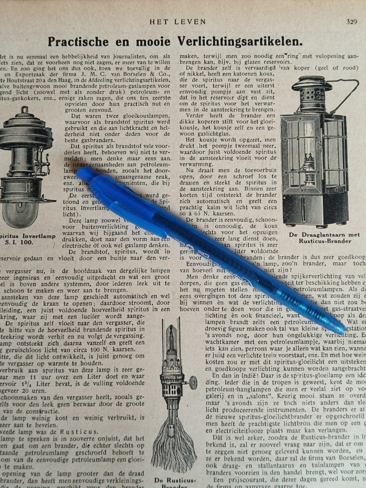 1915, DRAAGLANTAARN, SPIRITUS LAMP, RUSTICUS BRANDER., Ophalen of Verzenden, Voor 1920, Knipsel(s)