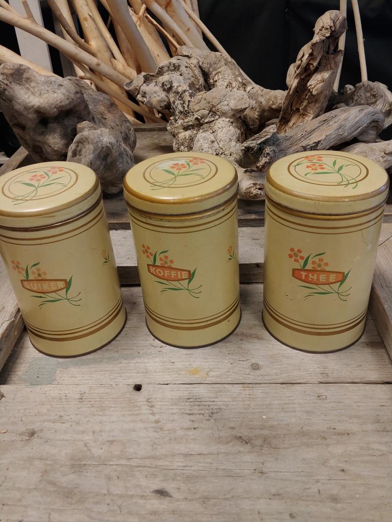 Koffie thee suiker vintage blikken, Ophalen of Verzenden, Gebruikt, Koffie