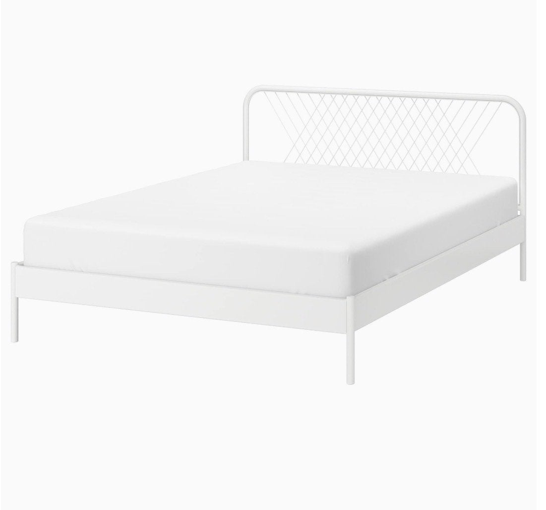 Ikea Nesstun bedframe 160x200 met Lönset lattenbodems, Ophalen, Gebruikt, Wit, Tweepersoons
