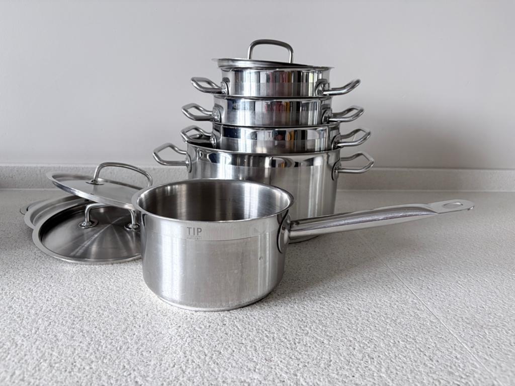 Pannenset 5-delig Tip Culinair, ook voor inductie, Ophalen, Gebruikt, Inductieplaat, Pannenset