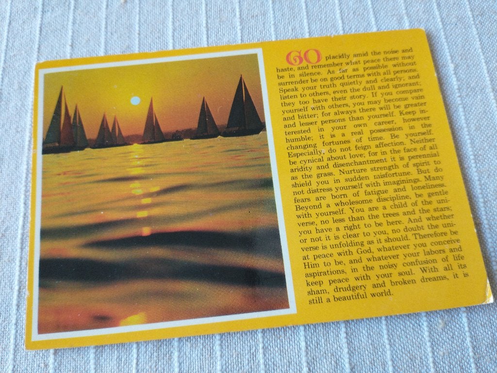Canada, Zeilschepen bij avondzon + Desiderata Poem, Verzamelen, Ophalen of Verzenden, 1980 tot heden, Ongelopen, Buiten Europa