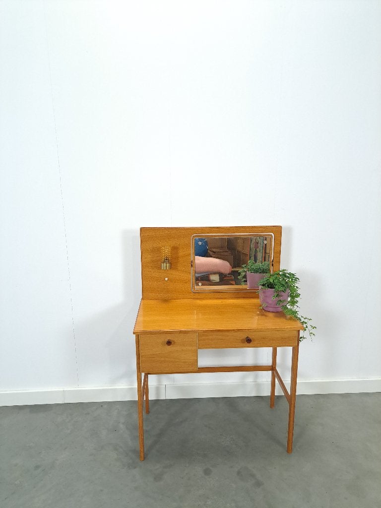 Make up tafel met spiegel, lampje Zweden vintage kaptafel, Gebruikt, Vintage, Minder dan 100 cm, Hout