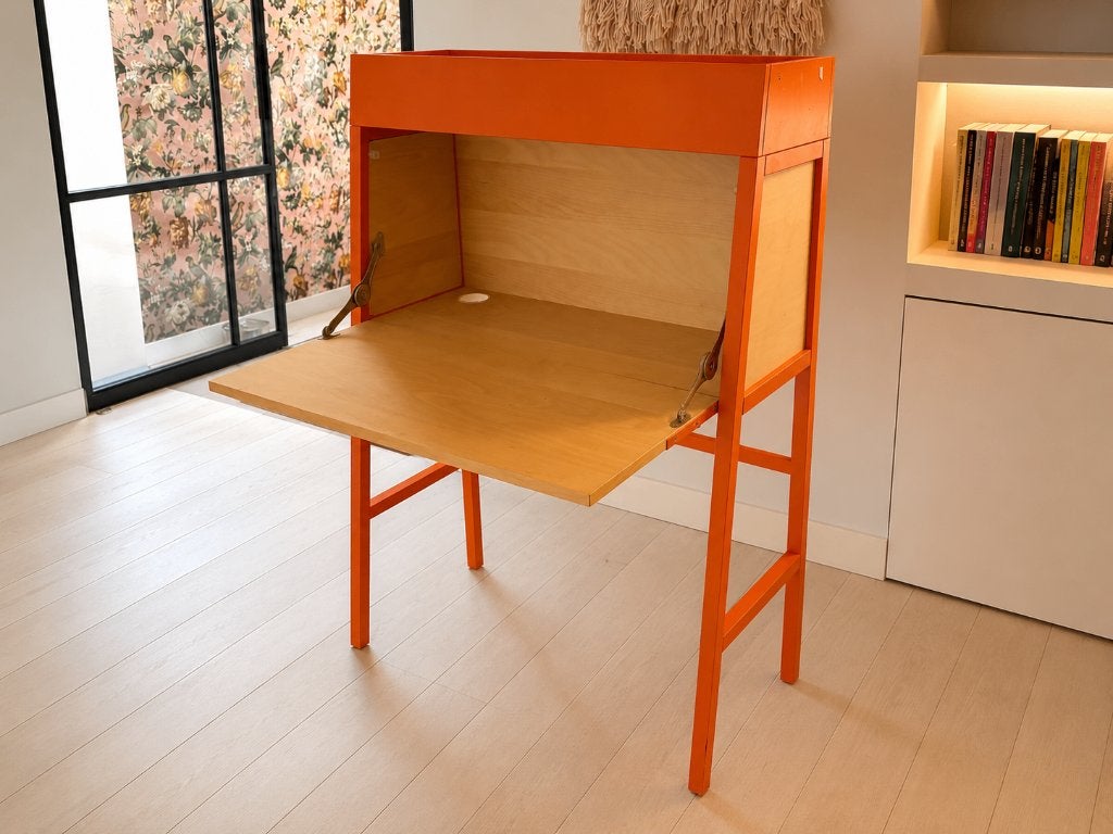 IKEA PS 2014 Secretaire / Opklapbureau / Laptopkast - Oranje, Huis en Inrichting, Bureaus, Ophalen, Opbergruimte, Gebruikt, Scandinavisch