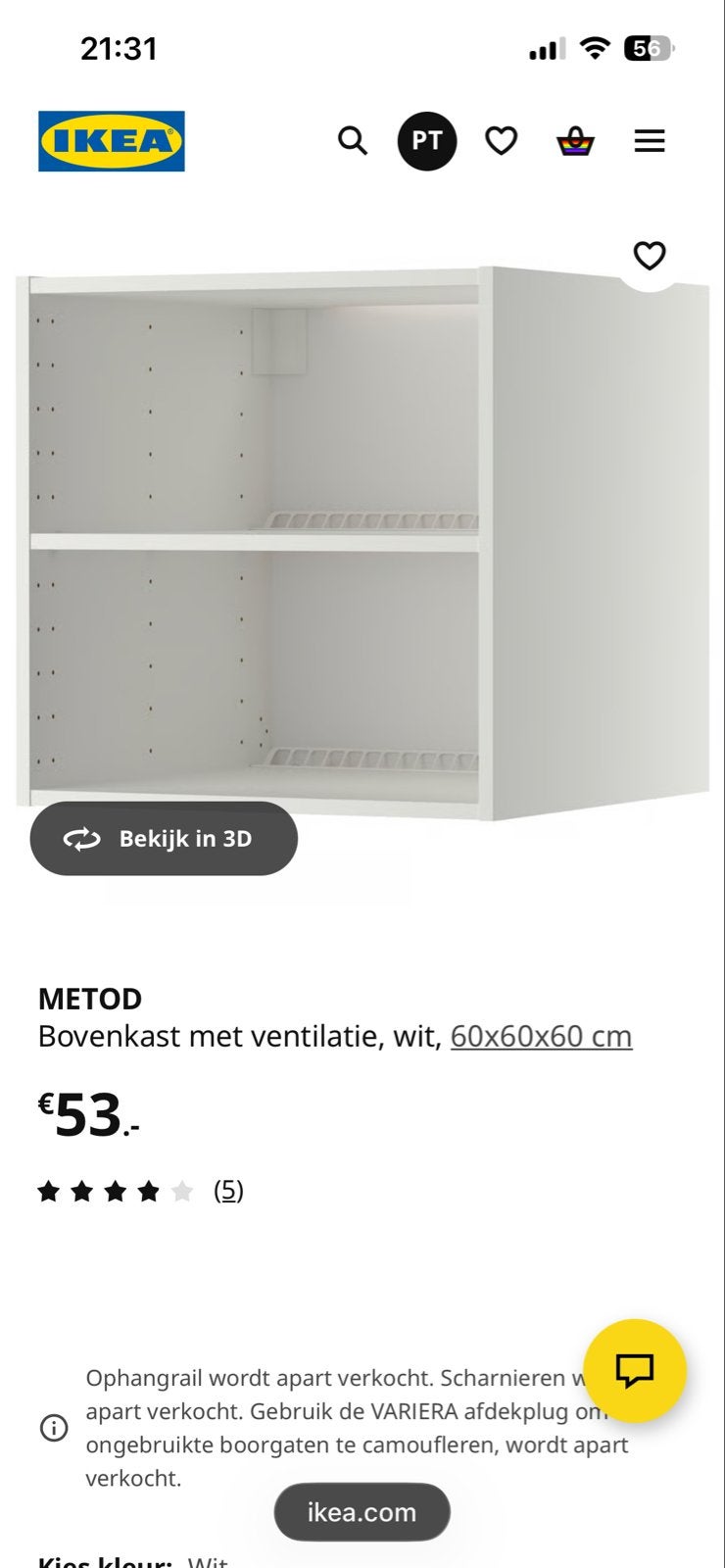 IKEA Metod Bovenkast 60x60x60 cm - Wit, inclusief deur, Ophalen, Zo goed als nieuw