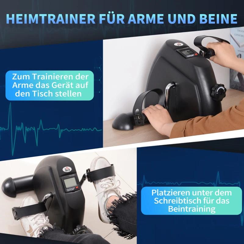 HOMCOM Mini Hometrainer met LCD-display - Zwart, Ophalen, Metaal, Hometrainer, Armen