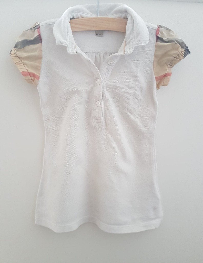 Burberry Baby shirtje pofmouw wit 74, Kinderen en Baby's, Babykleding | Maat 74, Verzenden, Zo goed als nieuw, Jongetje of Meisje