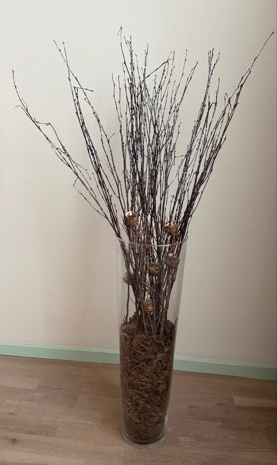 Decoratieve vaas met takken, Huis en Inrichting, Woonaccessoires | Vazen, Ophalen, Overige kleuren, 50 tot 75 cm, Glas