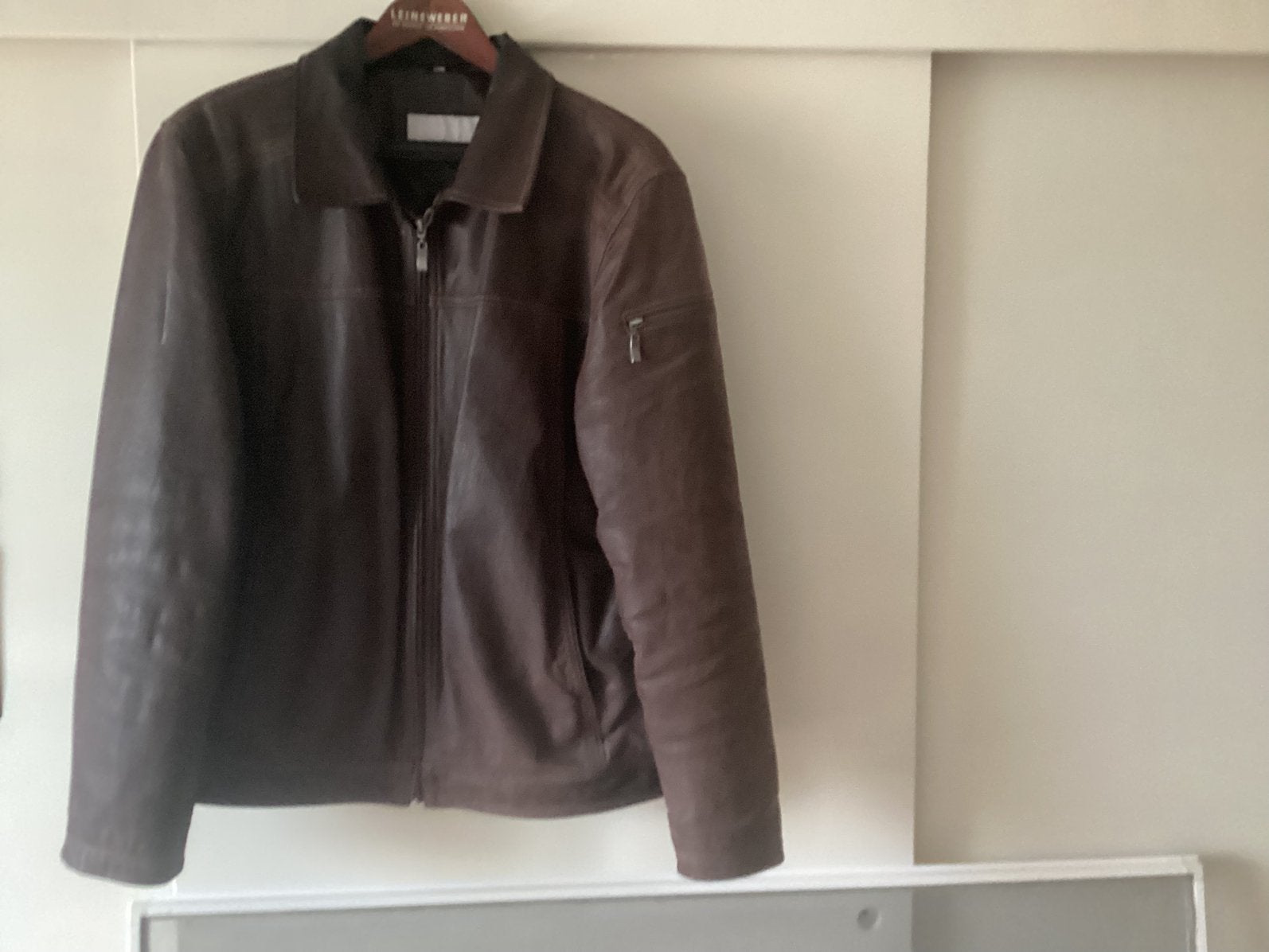 Mooi, echt leren jack, maat L. Kleur: Bruin, Ophalen, Gedragen, Maat 52/54 (L), Bruin