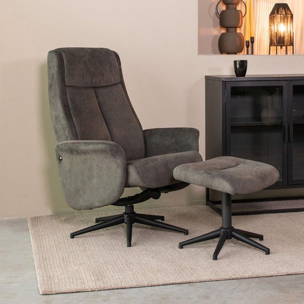 Relaxfauteuil Bergen incl. hocker (Antraciet), Nieuw, 75 tot 100 cm, Ophalen of Verzenden, 50 tot 75 cm