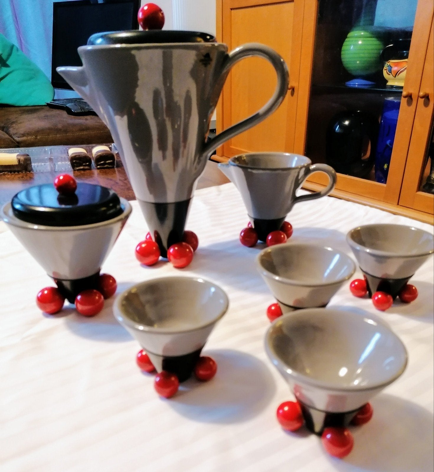 Mocca set van Pietro D'Amato voor Costantini l’Ogetto '80s, Ophalen, Zwart, Gemerkt, Steen/keramiek
