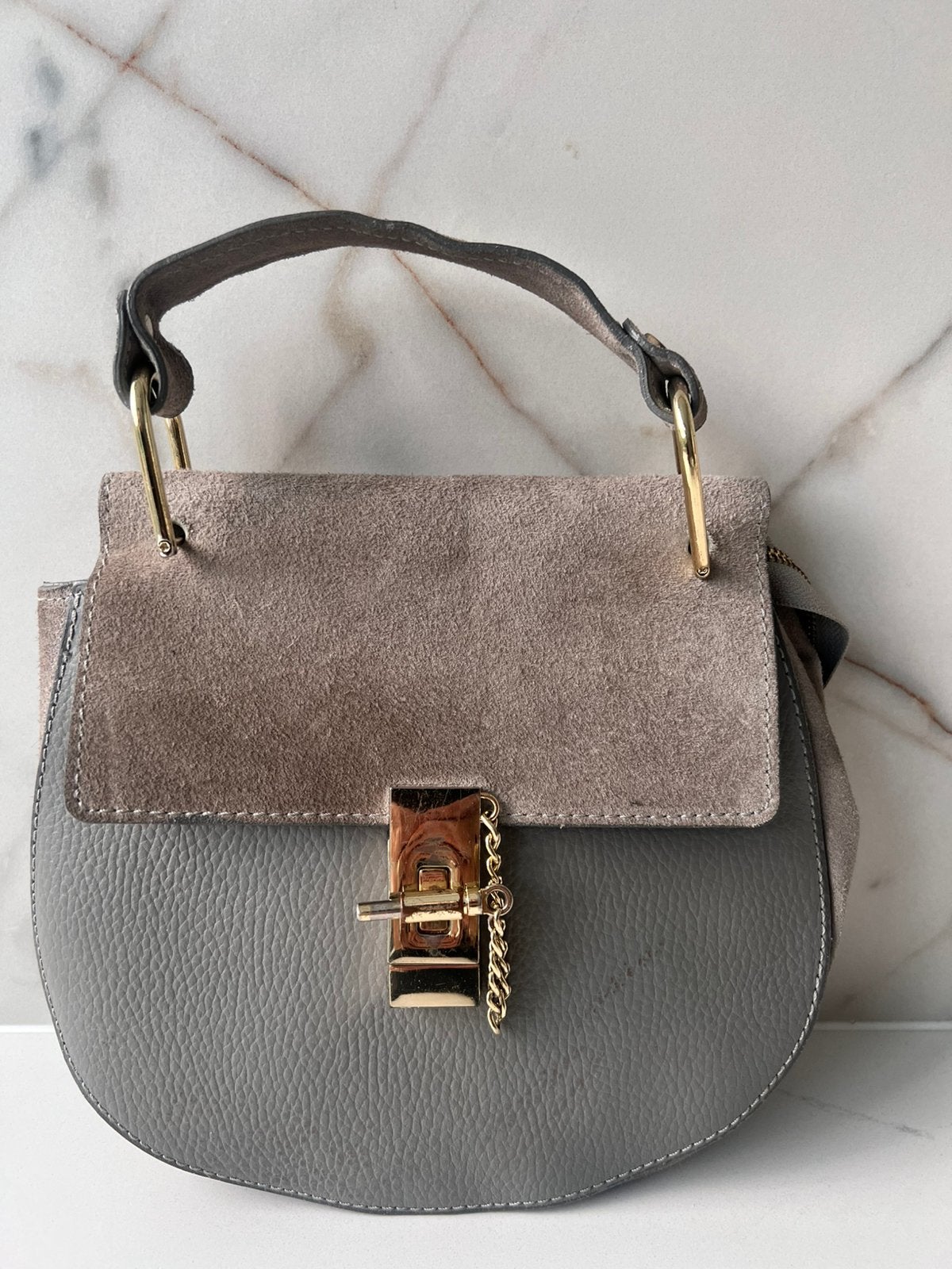 CHLOE DREW STIJL ECHT LEREN GRIJZE HANDTAS HAND TAS, Sieraden, Tassen en Uiterlijk, Tassen | Damestassen, Ophalen of Verzenden