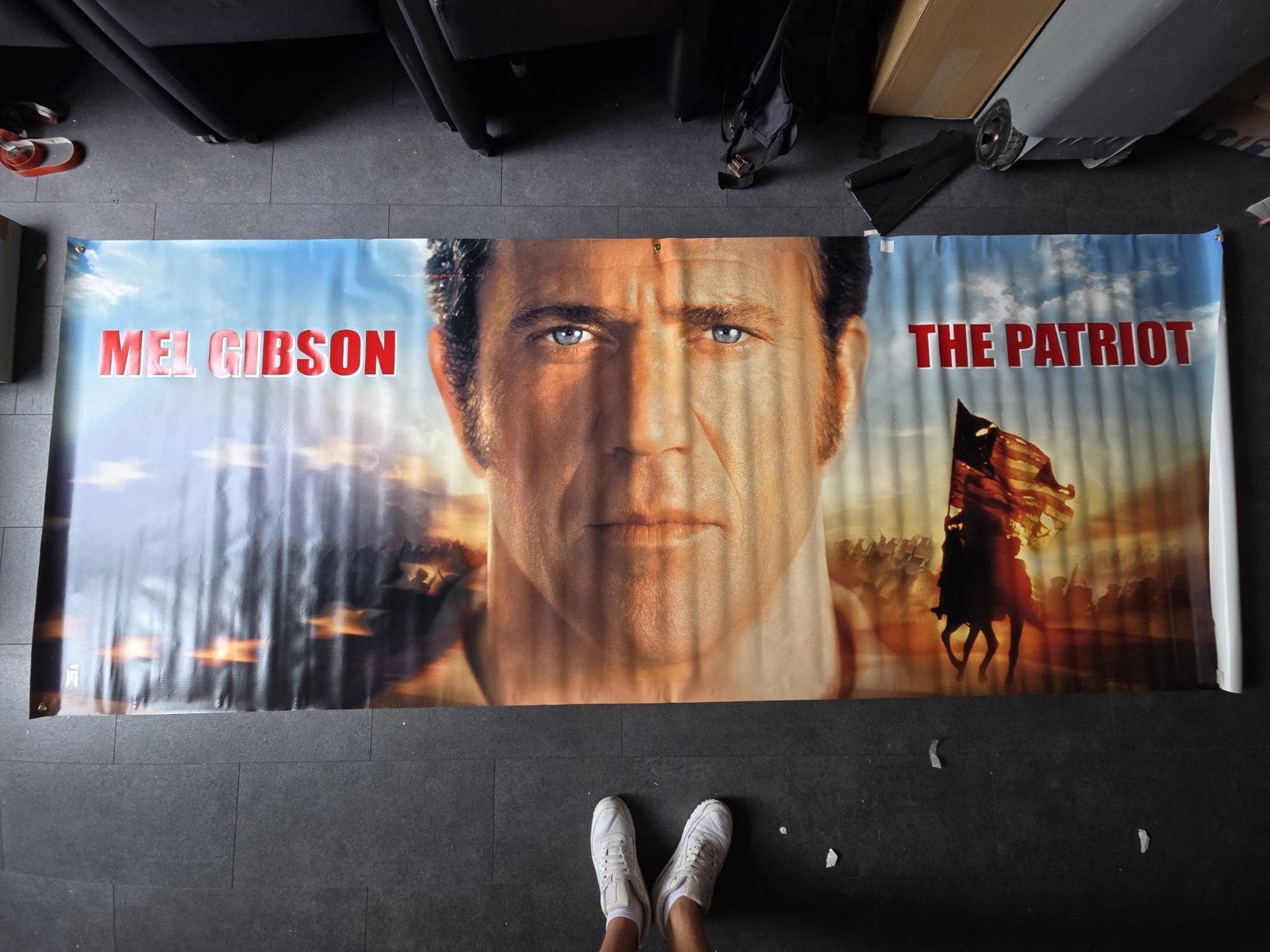 Zeil filmposter The Patriot Mel Gibson 300x140 cm, Gebruikt, Deurposter of groter, Rechthoekig Liggend, Ophalen of Verzenden