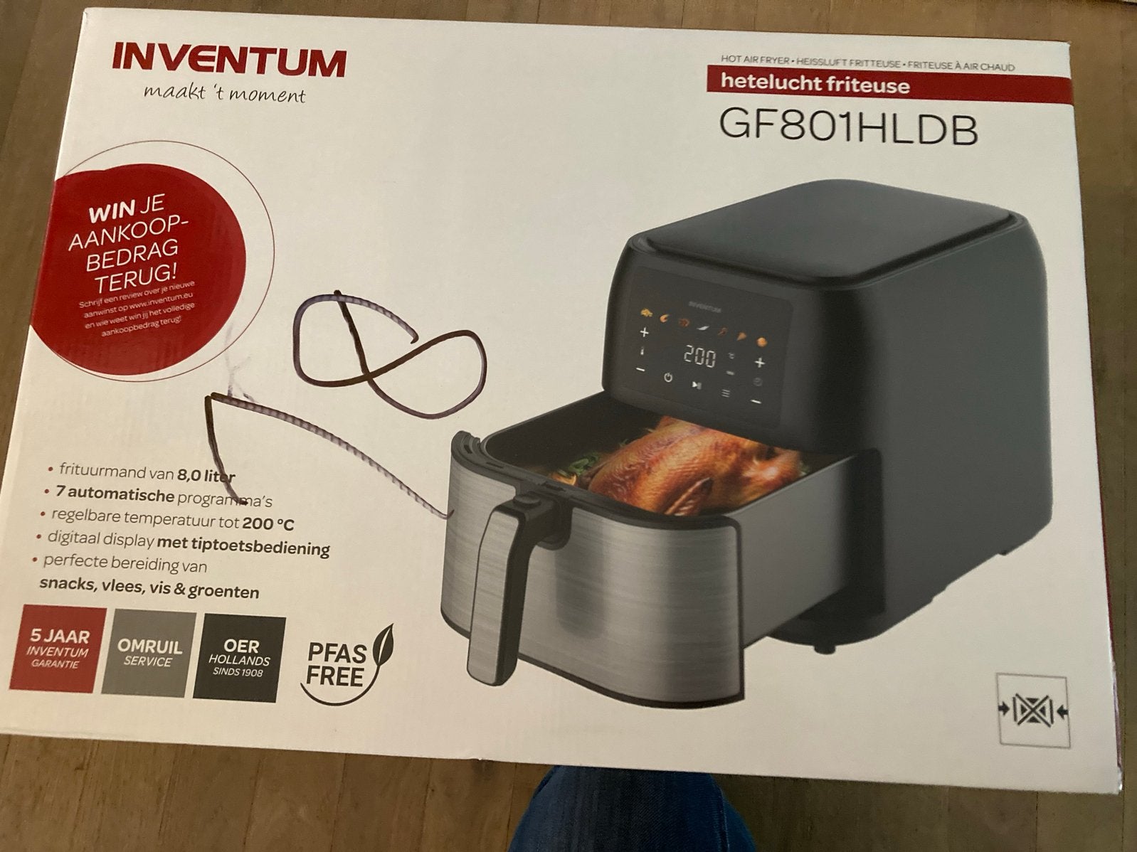 Airfryer Inventum GF801HLDB - 8L, PFAS-vrij, Ophalen, Nieuw, Airfryer, 1500 gram of meer