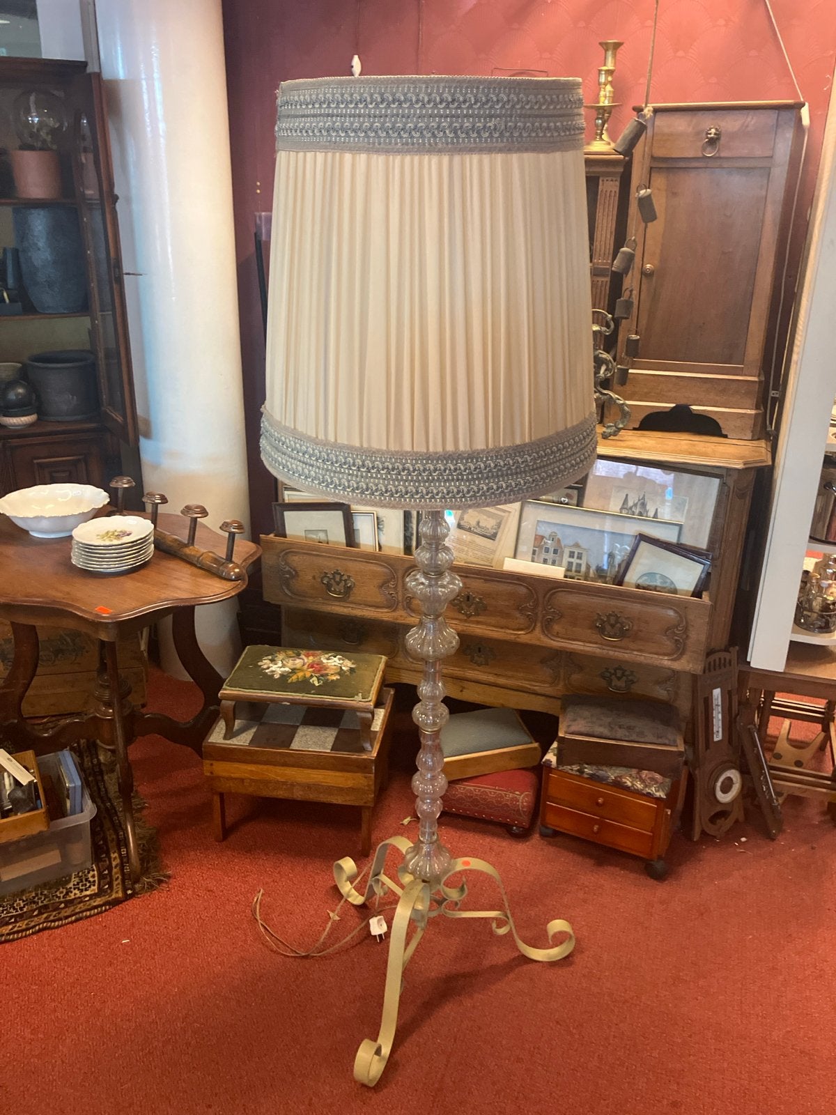 Vintage Vloerlamp met Plissé Kap en Glazen Voet, Ophalen