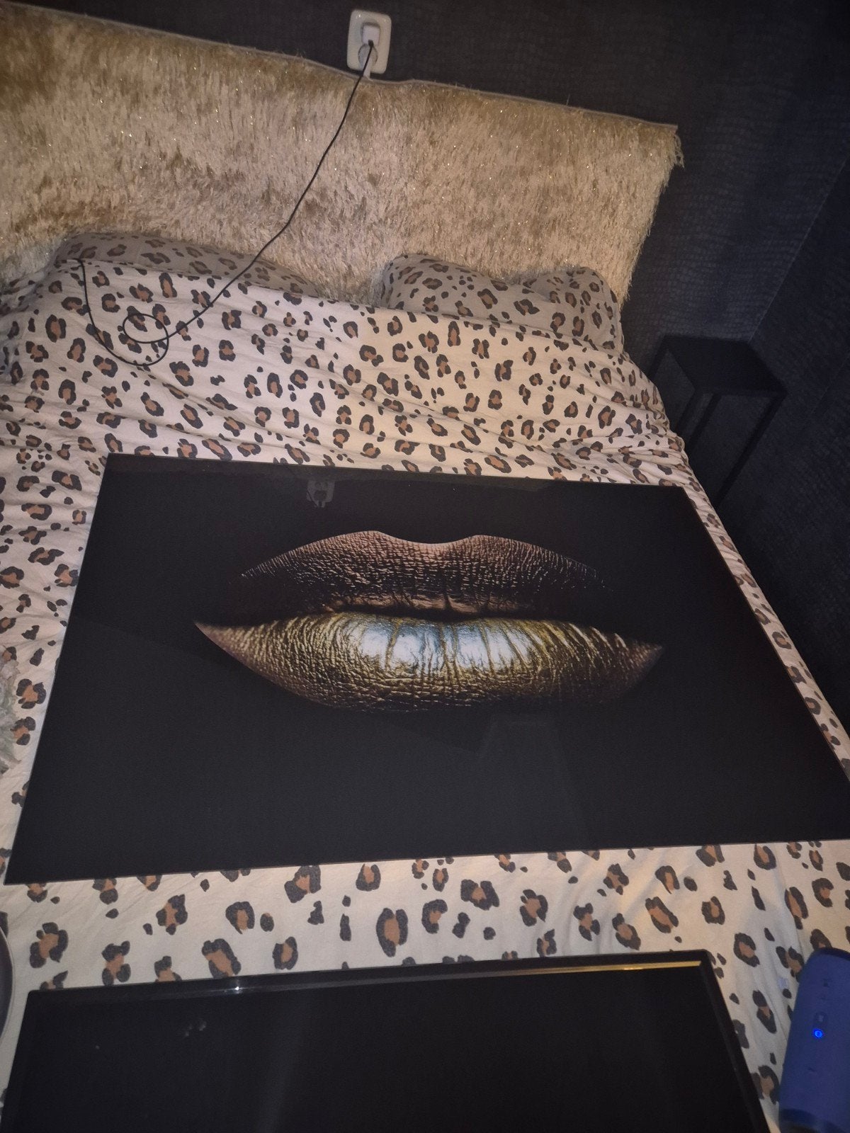 Gouden Lippen Canvas Schilderij - Modern Kunstwerk, Ophalen, 50 – 75, Zo goed als nieuw, Schilderij