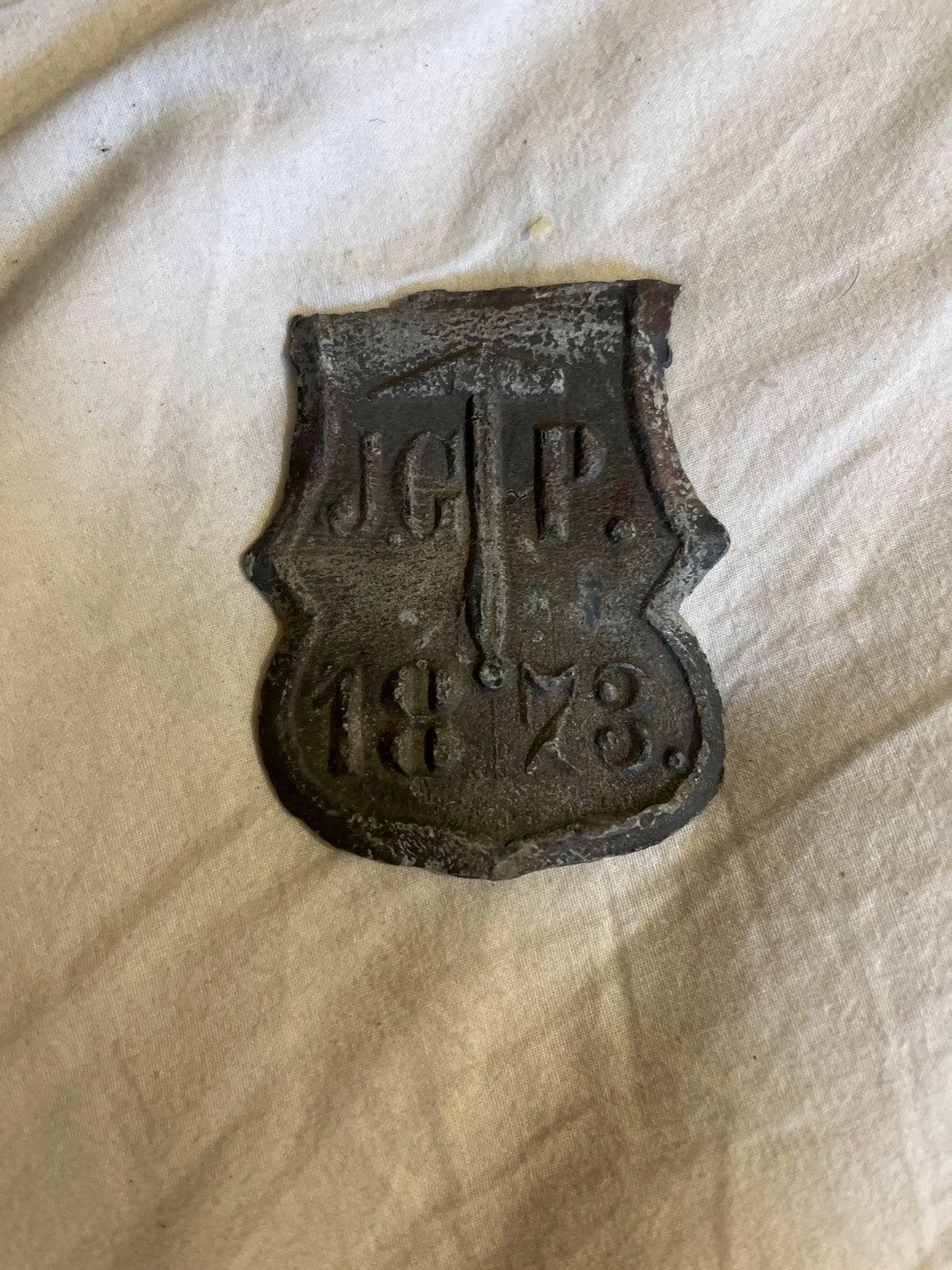 Antieke metalen plaquette J.G.P. 1878, Ophalen of Verzenden