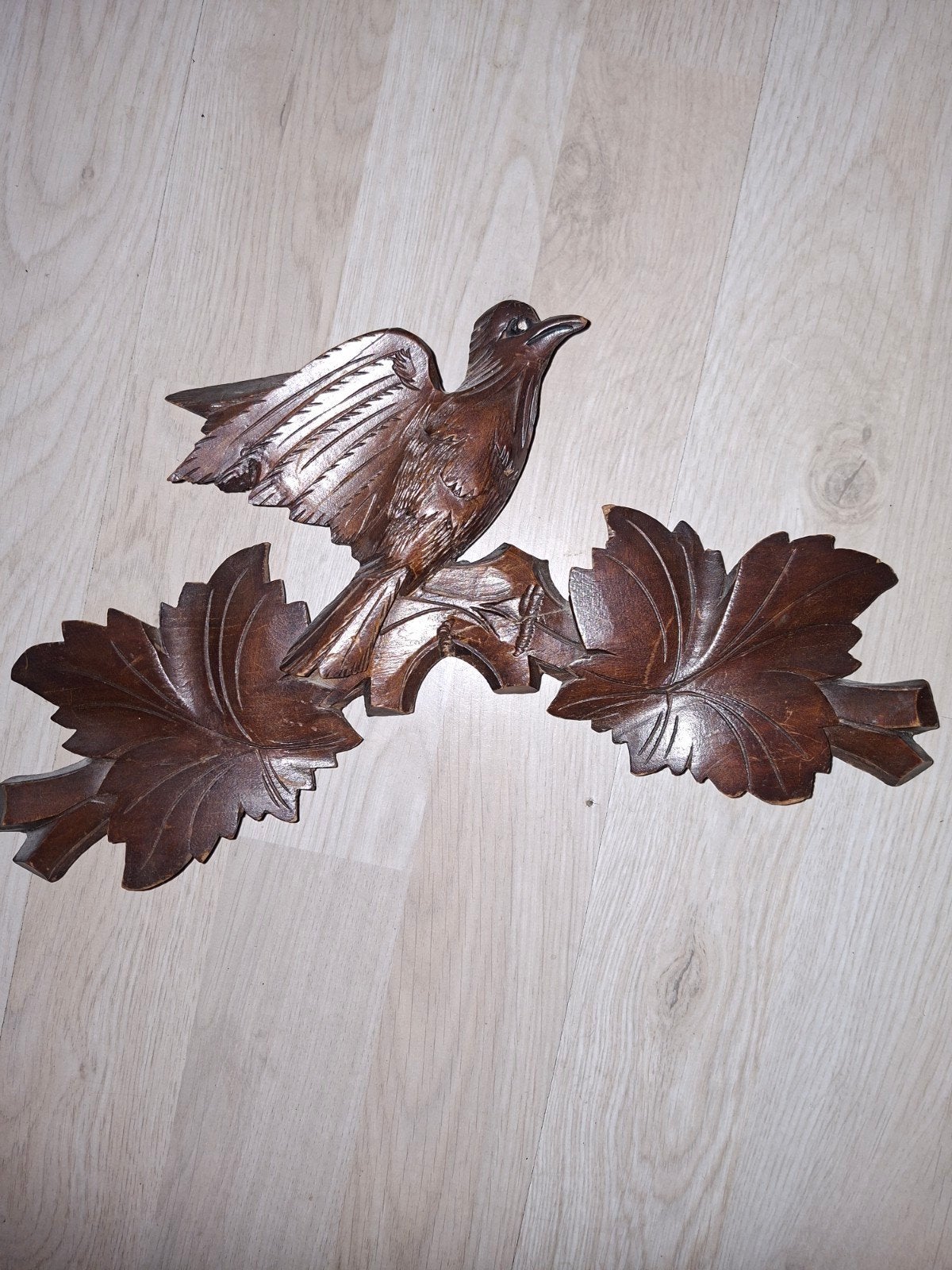 Houten koekoeksklok ornament met vogel en bladeren, Ophalen of Verzenden