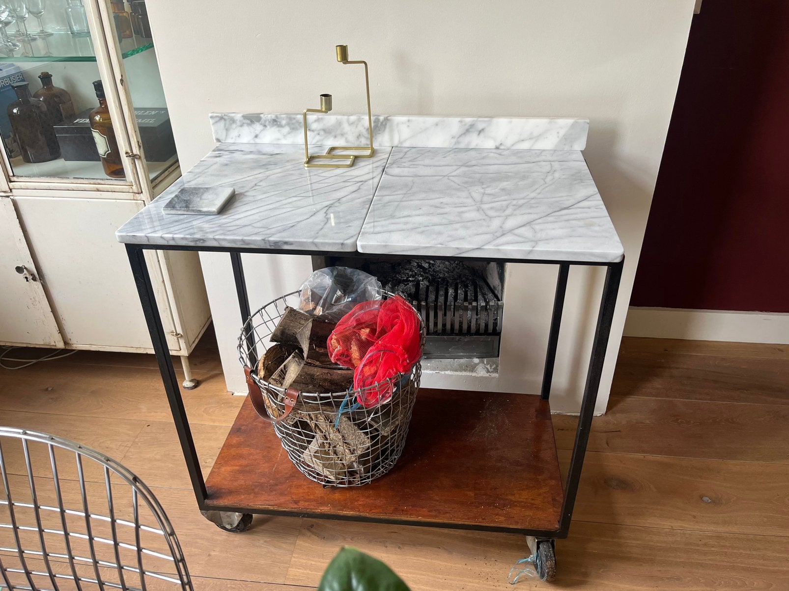 Vintage serveertrolley/verrijdbare sidetable, Huis en Inrichting, Gebruikt, 50 tot 100 cm, Vintage, Ophalen