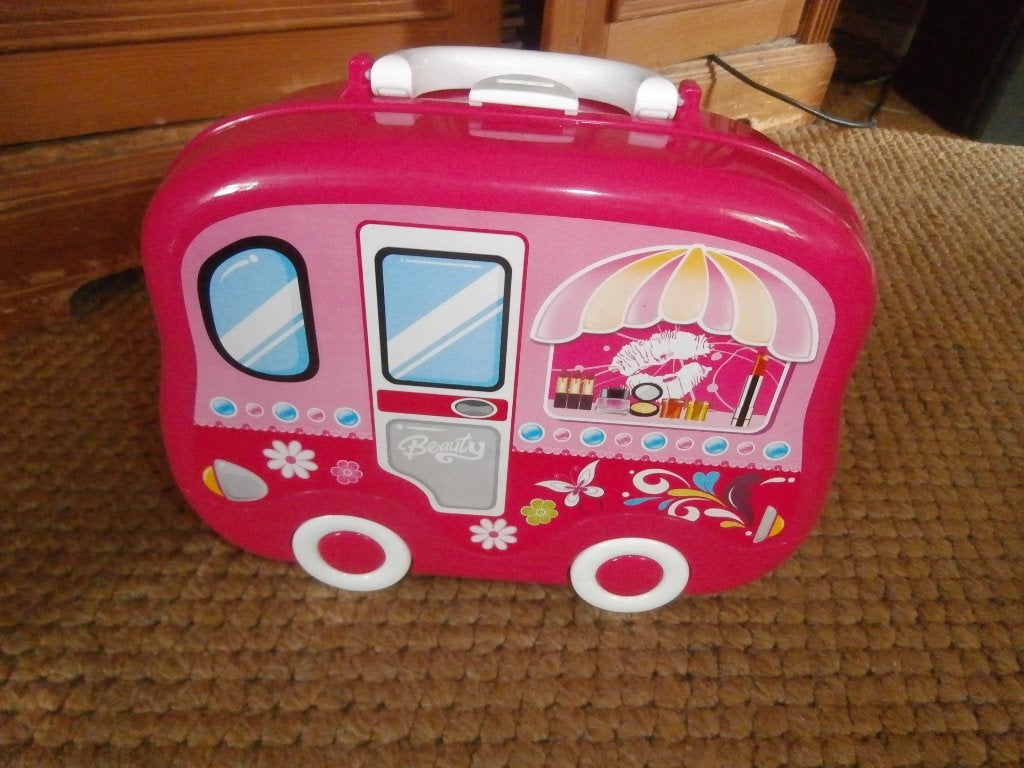 speelgoed koffer met nep fohn lipstick make up roze camper, Ophalen of Verzenden, Zo goed als nieuw, Overige typen
