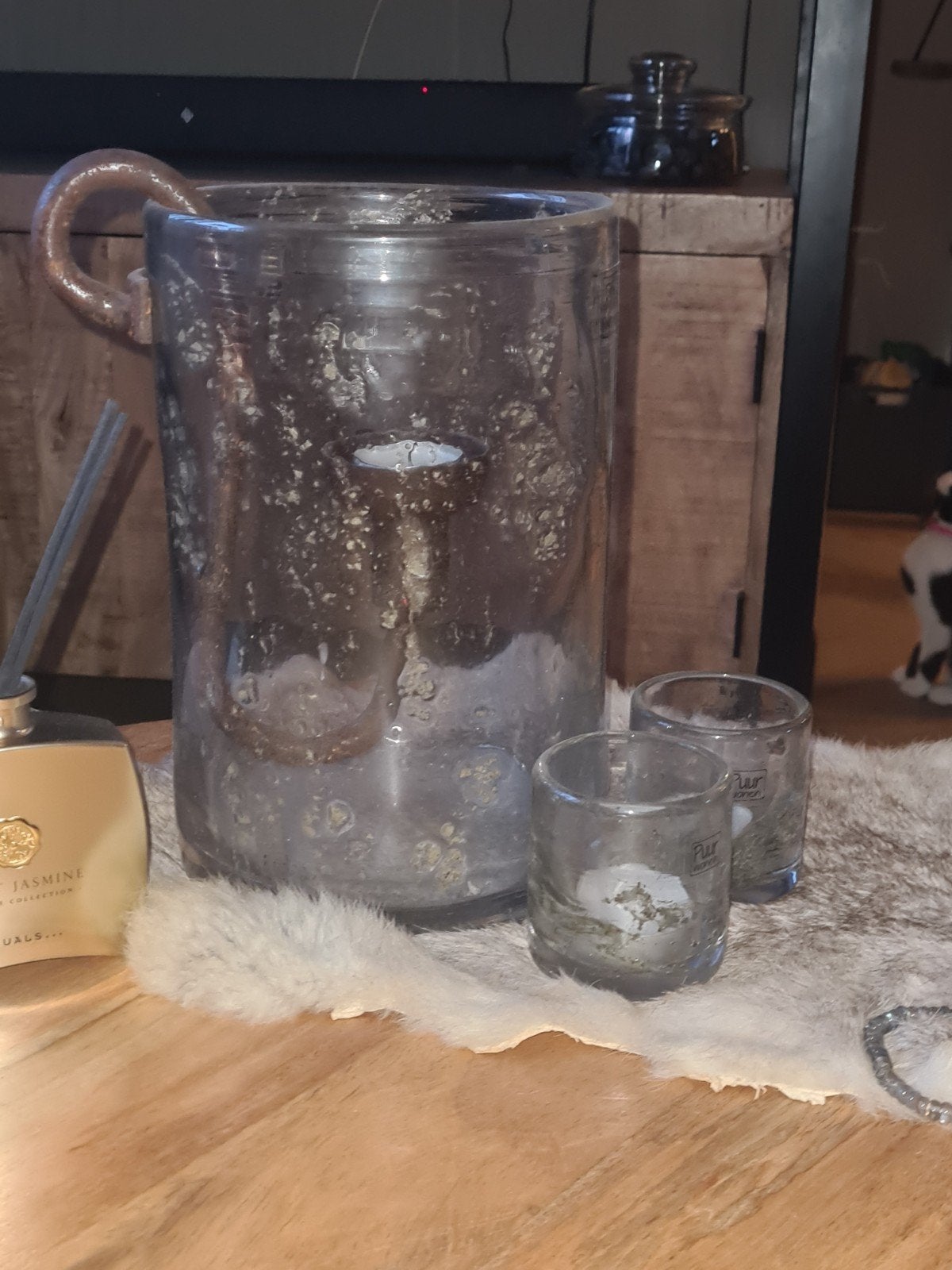 Set van 3 windlichten van het merk " PUUR", Ophalen of Verzenden, Gebruikt, Grijs, Glas