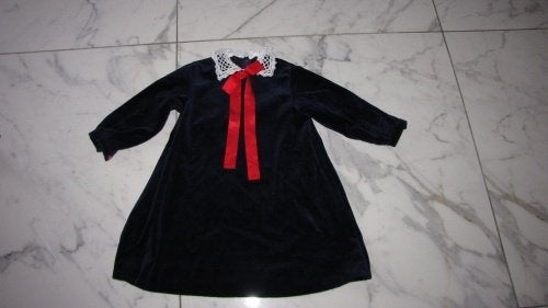 110 KERSTJURK FEESTJURK  velours donkerblauw, Ophalen of Verzenden, Zo goed als nieuw, Meisje, Jurk of Rok