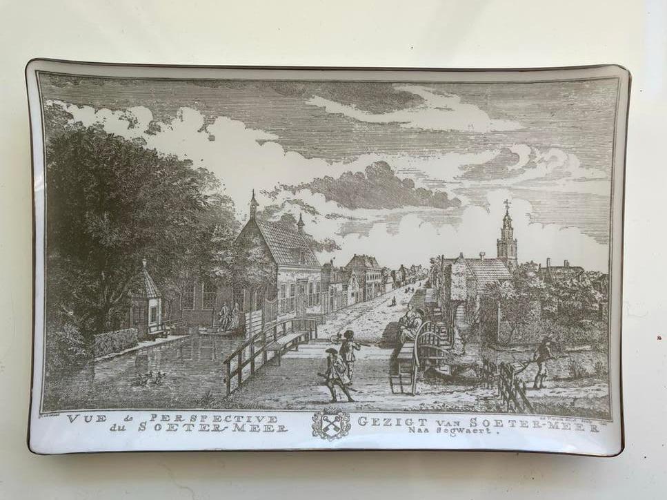Vintage dienblad/sierblad met gezicht op Zoetermeer, Ophalen of Verzenden
