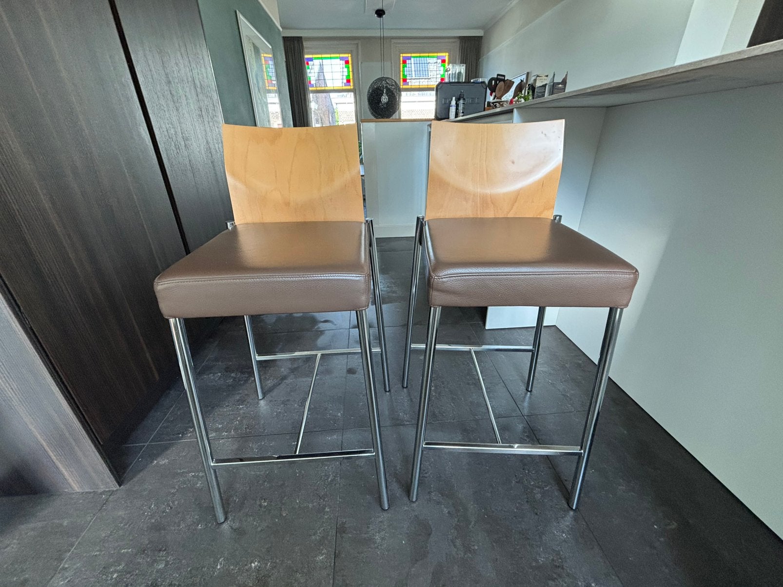 KFF barkrukken (2stuks), Ophalen, Gebruikt, 60 tot 90 cm, Leer