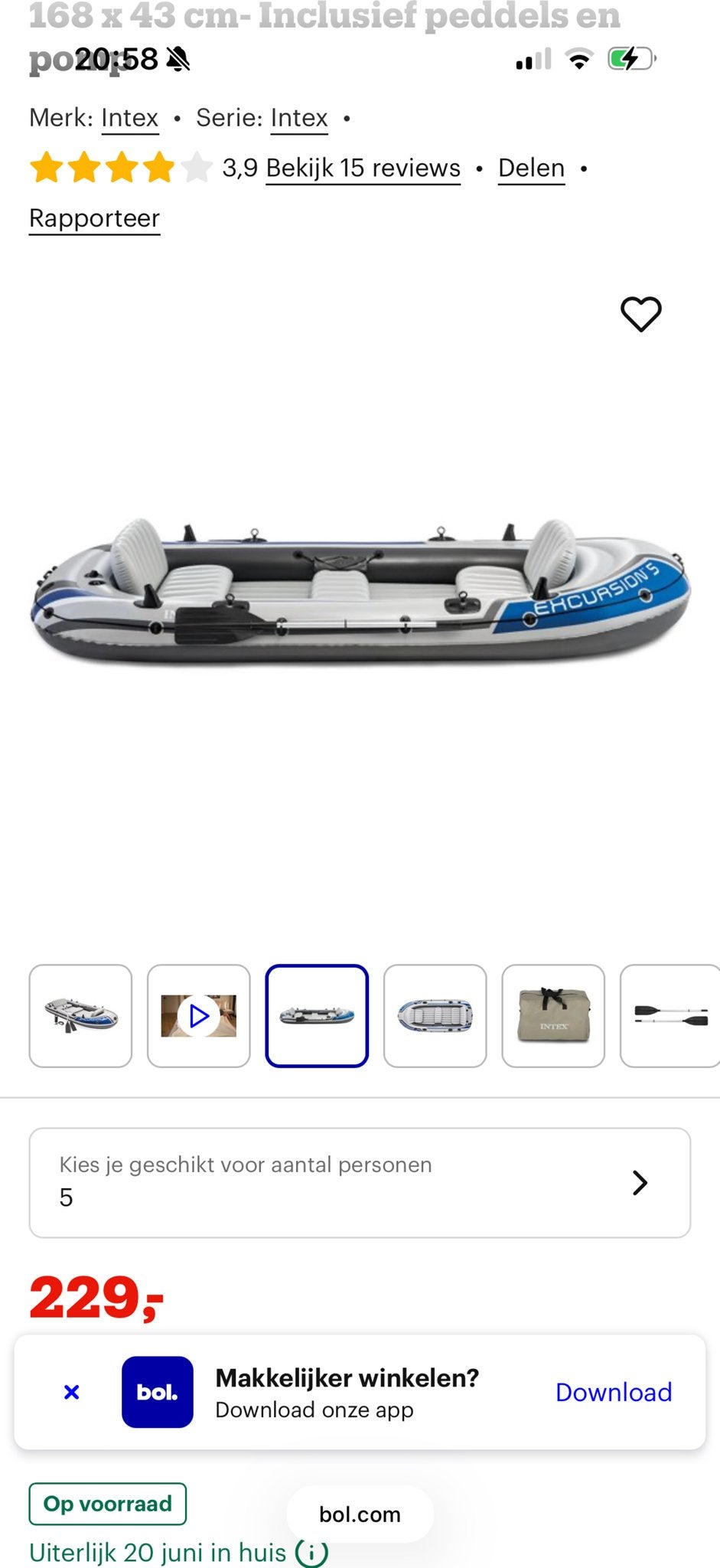 Intex Excursion 5 Pers. Opblaasboot / Roeiboot met Peddels, Ophalen of Verzenden, Nieuw