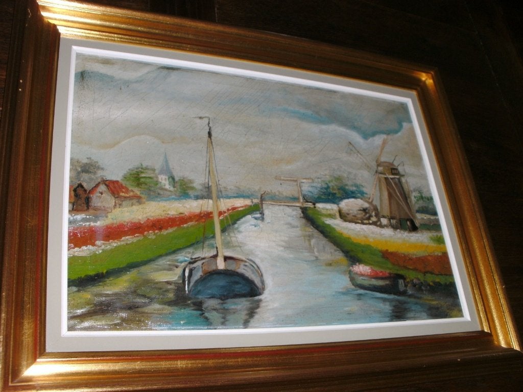 *Mooie gesigneerde Hollandse schilderij met prachtige kader, Ophalen of Verzenden, Bijzondere lijst, Doek