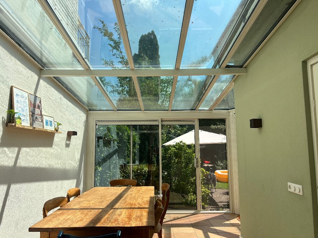 GRATIS | Serre met schuifdeuren en zonnescherm, Tuin en Terras, Overkappingen, Ophalen, Gebruikt, Serre