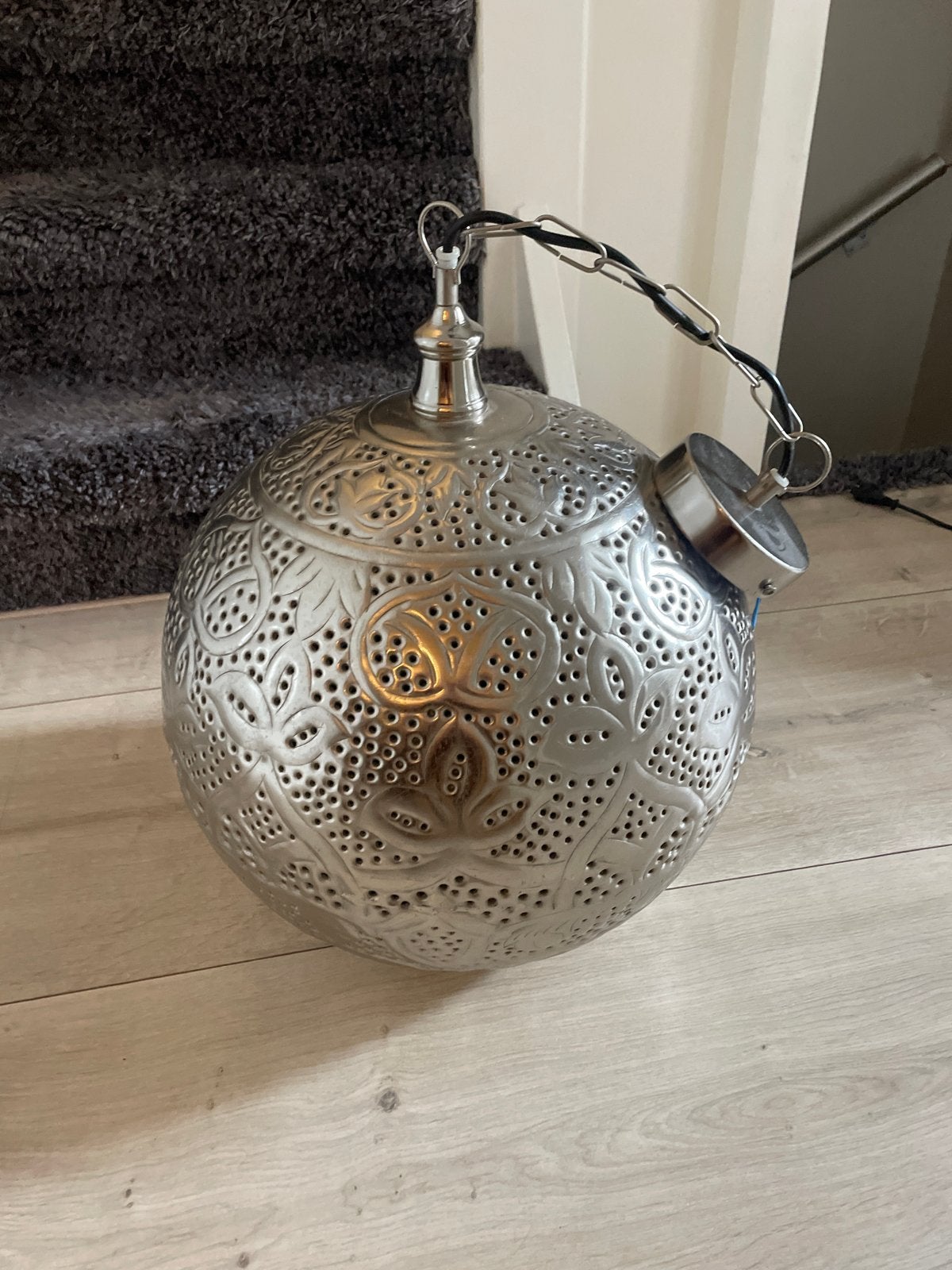 Oosterse hanglamp metaal met gaatjespatroon, Huis en Inrichting, Ophalen, Zo goed als nieuw, Metaal, Minder dan 50 cm