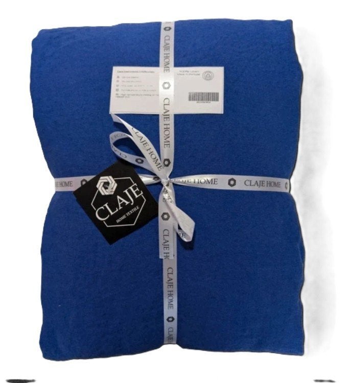 100% linnen dekbedovertrek 240x220 met slopen Kobalt, Handgemaakt, Blauw, Ophalen of Verzenden, Linnen